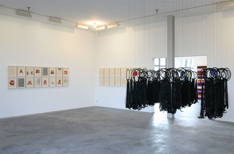 ohne Titel, 2008, Schallplatten, Haare. Größe variabel
